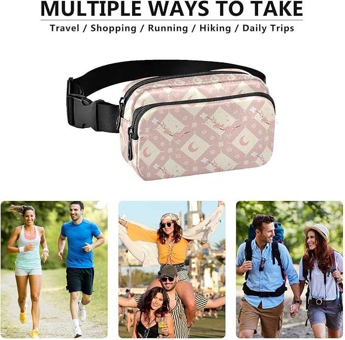 Kawaii Cherry Blossoms Moons Fanny Pack for Women Men Water Resistant Fashion Waist Packs with Adjustable Strap Belt Bag for Travel Workout Jogging Hiking 21219113