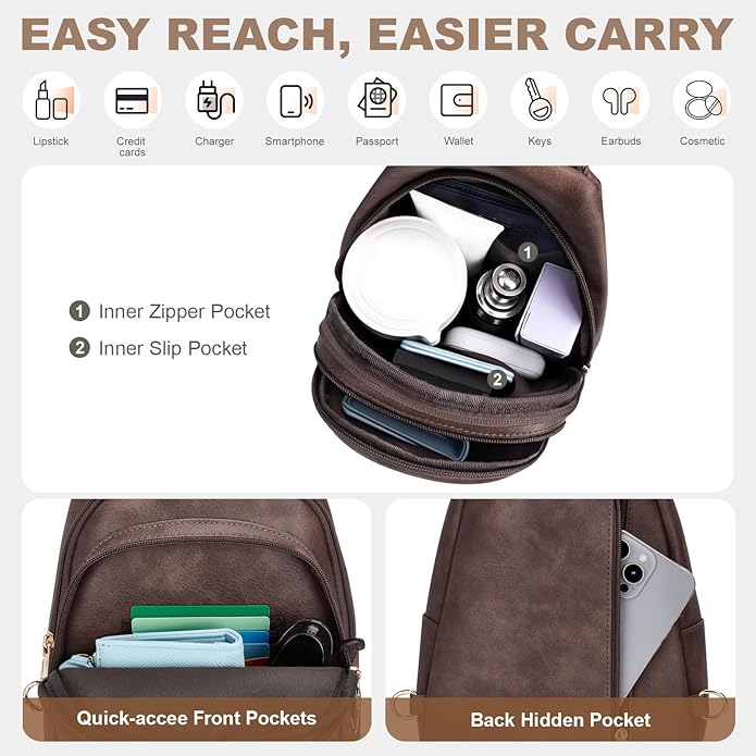 Anti Theft Sling Bag for Women, RFID Crossbody Purses Convertible Sling Backpack, Cross Body Purse Chest Bag