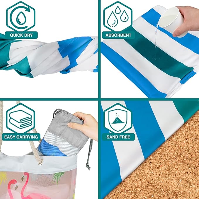 SUN CUBE Microfiber Beach Towel, Quick Dry Sand Free Beach Towel, Lightweight Compact Travel Swim Towel for Pool, Camping, Sand Resistant Packable Adult Towel- Blue 60x30 Inches