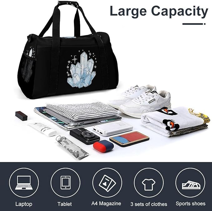 Blue Crystals Duffle Bag Gym Bag for Workout Travel Tote with Detachable Straps