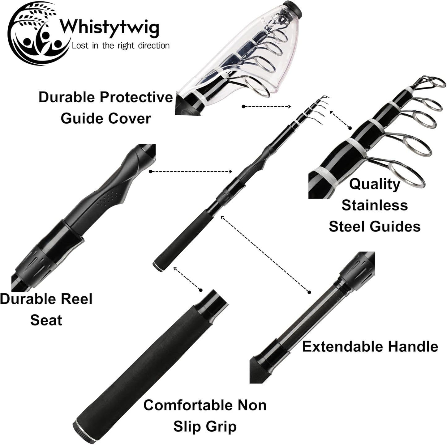 Whistytwig Telescopic Fishing Rod - Versatile Retractable Telescoping Fishing Pole, Collapsible Fishing Rod, Ideal Travel Rod