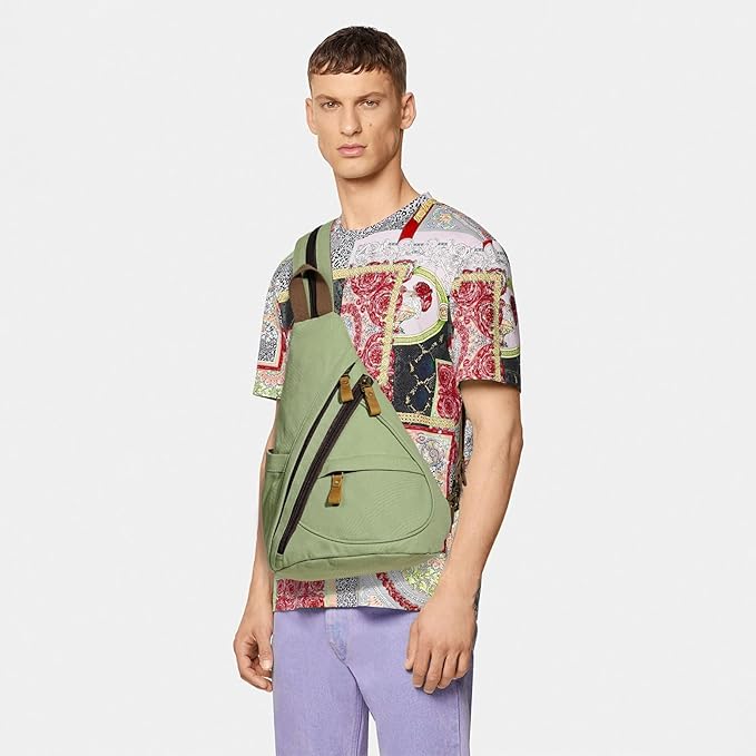 KL928 Canvas Sling Bag - Small Crossbody Backpack Shoulder Casual Daypack Rucksack for Men Women(MatchaGreen)