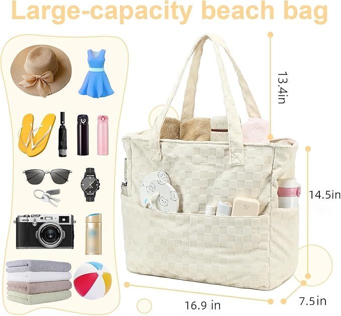 LEDAOU Large Beach Bag Women Waterproof Sandproof Zipper Beach Tote Pool Bag for Swim Gym Grocery Travel with Wet Pocket | Waterproof, Sandproof, Zipper, Pool, Gym, Grocery