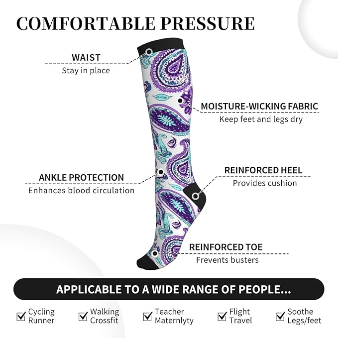 Compression Socks Knee High Circulation Support Socks For Women Men Athletic Running Work Hiking Cycling Travel