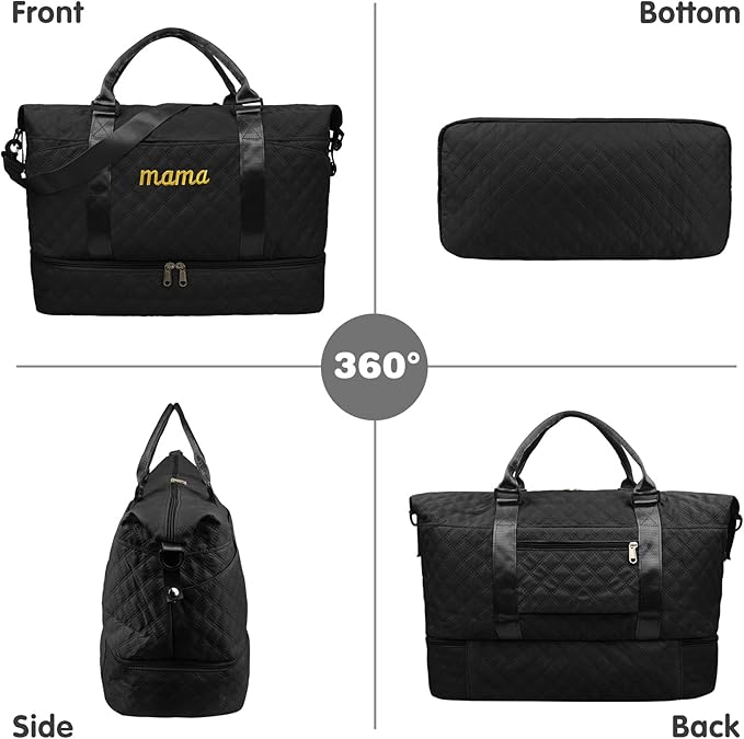 Mama Baby Pregnancy Hospital Bag Essentials for Women Labor Delivery Diaper Organizer with Shoe Compartment,2 Waterproof Toiletry Pouch Travel Duffle Bag for Mommy Weekender Overnight Gym Gifts,Black