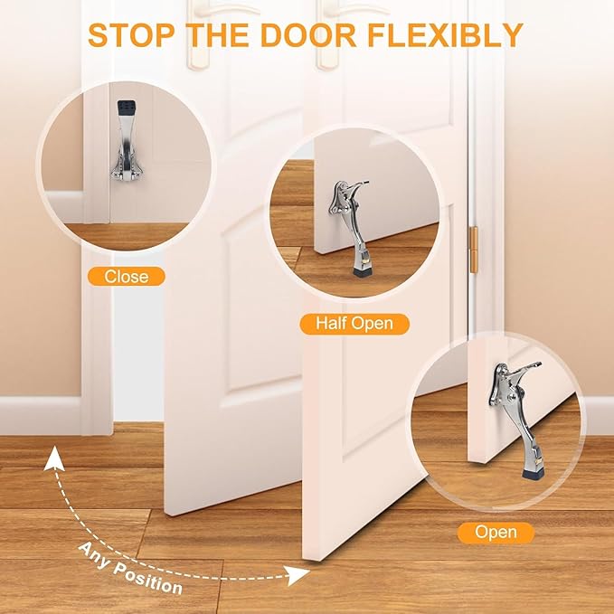 12 Packs Heavy Duty Kickdown Door Stopper, One Touch Adjustable Kickdown Door Stop for Heavy Doors, 4 in Metal Door Kickstand with Rubber Tip & Wall Protectors for Wide Doors