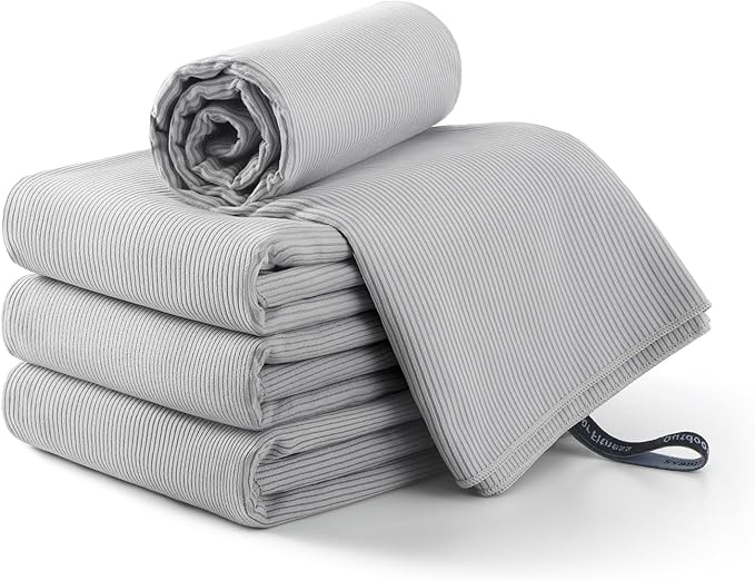 REDKISS 4 Pack Microfiber Beach Towels with Loop, 62x31 Inch Sand Free Quick Dry Camping Towels for Beach, Travel, Gym, Picnic-Gray