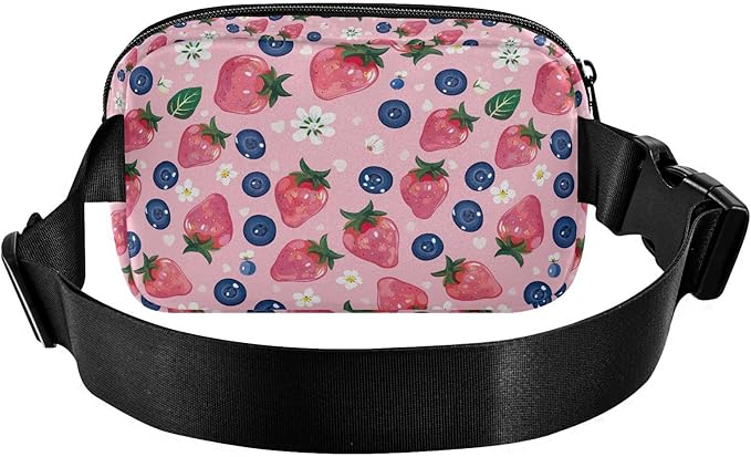 Pink Strawberry Blueberry Fanny Pack for Women Men Water Resistant Fashion Waist Packs with Adjustable Strap Belt Bag for Travel Workout Jogging Hiking 21219427