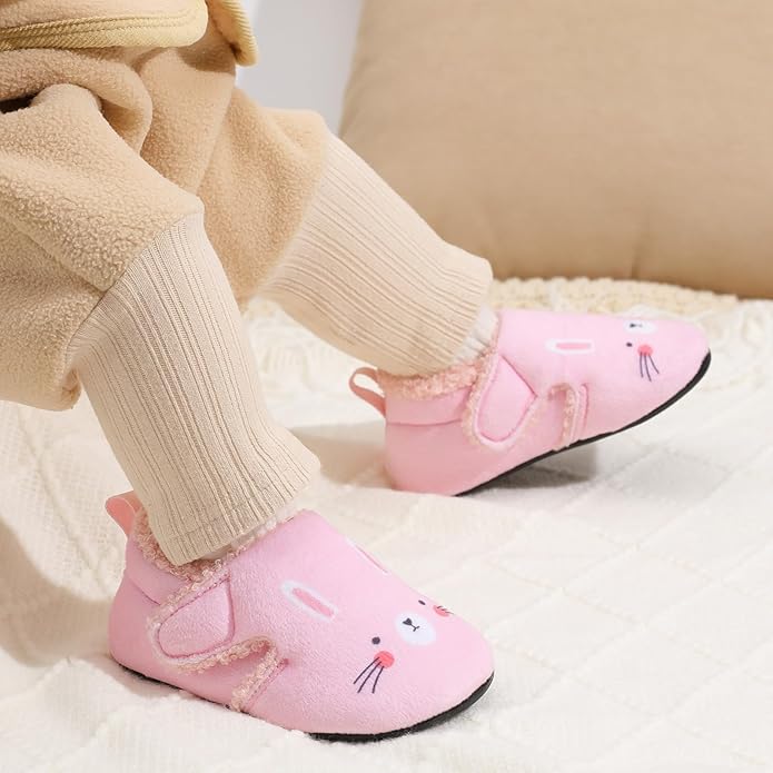JOINFREE Toddler Slippers Boys Girls Adjustable House Shoes Barefoot Sock Shoes with Rubber Sole Baby Comfort Warm Indoor Outdoor Walking Shoe