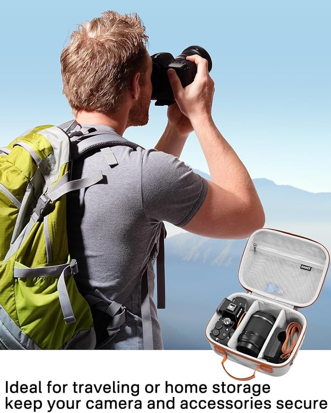 RAIACE Hard Case Compatible with Sony Alpha 7 II III IV/7R V Camera, for Nikon, for Canon, for Pentax and More. Mesh Pocket for Charger, Cables, Cards and Accessories. (case only) (Gray)