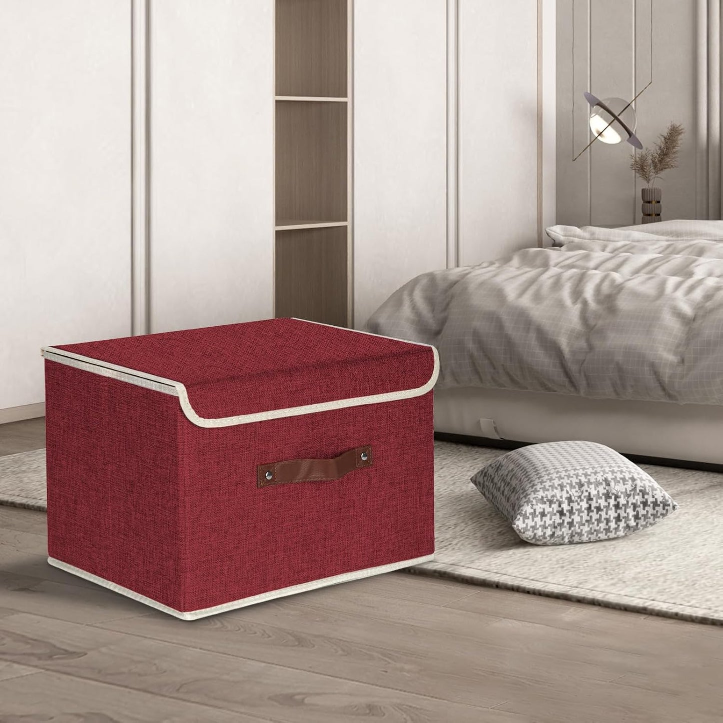TYEERS Foldable Storage Boxes with Lids 5 Pack Fabric Storage Bins with Lids, Closet Organizers for Clothes Storage, Room Organization, Office Storage, Toys - Red Wine