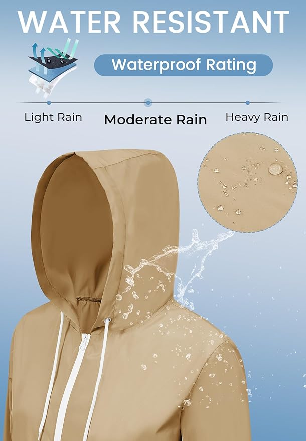 Zando Lightweight Rain Jacket Women Waterproof - Raincoat for Women Packable Rain coat Hooded Windbreaker for Travel Outdoor