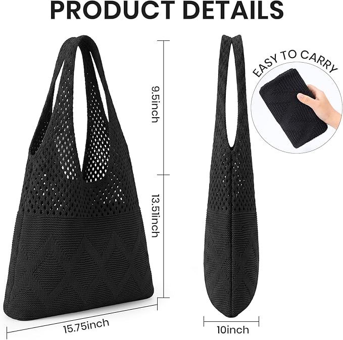 SUOSDEY Crochet Mesh Beach Tote Bag, Knit Summer Vacation Aesthetic Boho Tote Bag for Women