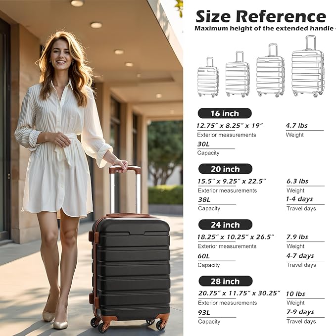 Coolife Luggage Suitcase Spinner Hardshell Lightweight TSA Lock (apricot white, 16/20/24/28)