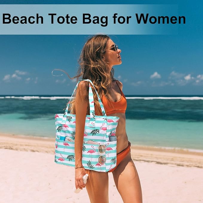 LEDAOU Beach Bag Waterproof Sandproof Women Beach Tote Pool Bag with Zipper for Swim Gym Grocery Travel with Wet Pocket | Sandproof, with Zipper, for Gym, Grocery, Travel, with Wet Pocket