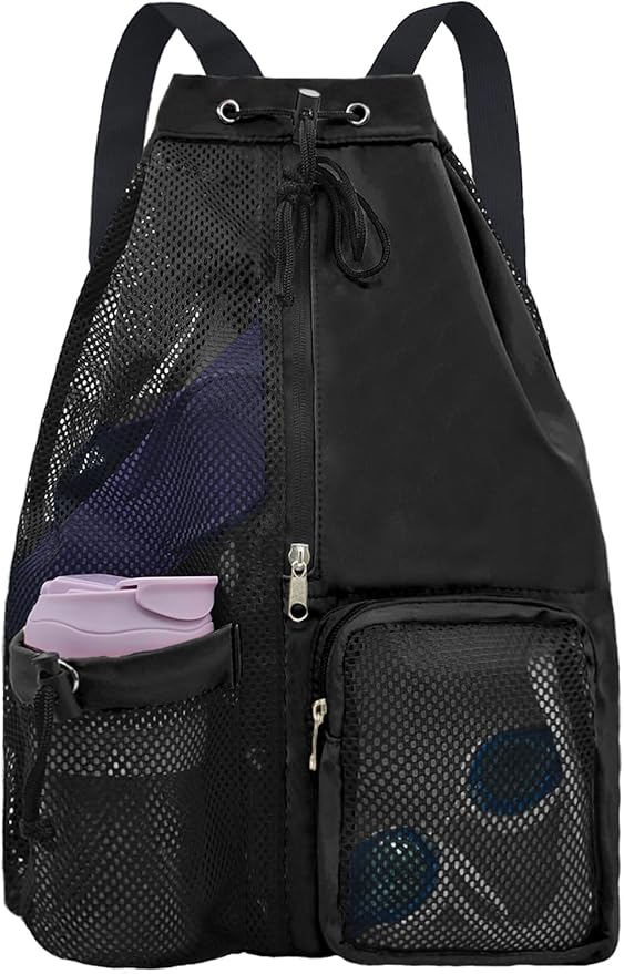 Mesh Beach Backpack with Wet Pocket Drawstring Pool Bag Waterproof Swimming Bag Gym Backpack for Men & Women