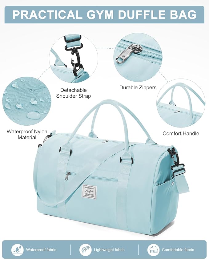 Gym Bag Womens Mens with Shoes Compartment and Wet Pocket Travel Duffel Bag for Women for Plane Sport Gym Tote Bags with Toiletry Bag Waterproof Weekend Overnight Carry on Bag Hospital Holdalls