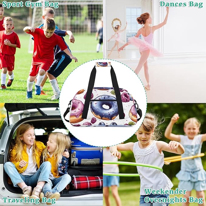 Blueberry Donuts Kids-Duffel-Bags Gymnastics Dance Bag Carry-On Overnight Travel Gym Lightweight Dance Sports Bags For Girls Boys Kids，
