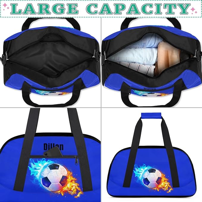 Personalized Name Sports Bag for Kids Boys, Custom Sport Gym Bag for Boys Girls Duffel Fitness Travel Weekender Tote Carry-On Training Perform Bag, Customized Kids Gift Soccer