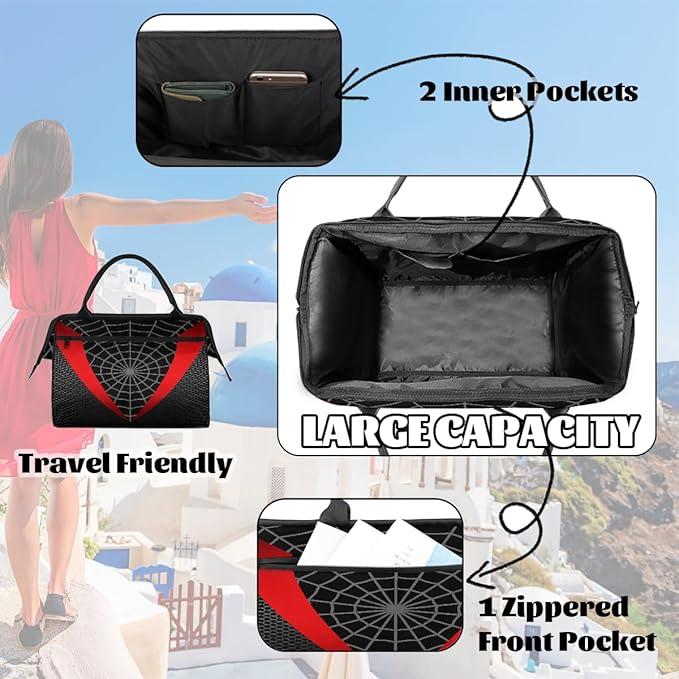 Sports Duffel Bags for Kids - Carry On Travel Gym Bag Waterproof Workout Shoulder Tote for Boys Girls Weekender Overnight Duffel for Swim Dance Camp(Spider Web)