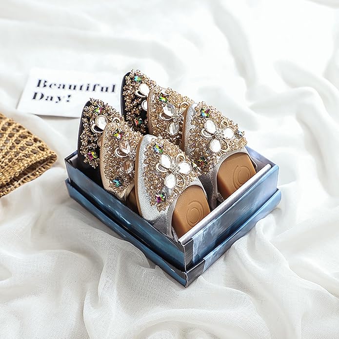 Women Ballet Flats Sparkly Rhinestone Wedding Ballerina Shoes Pointed Toe Foldable Comfort Slip on Flat Dress Shoes