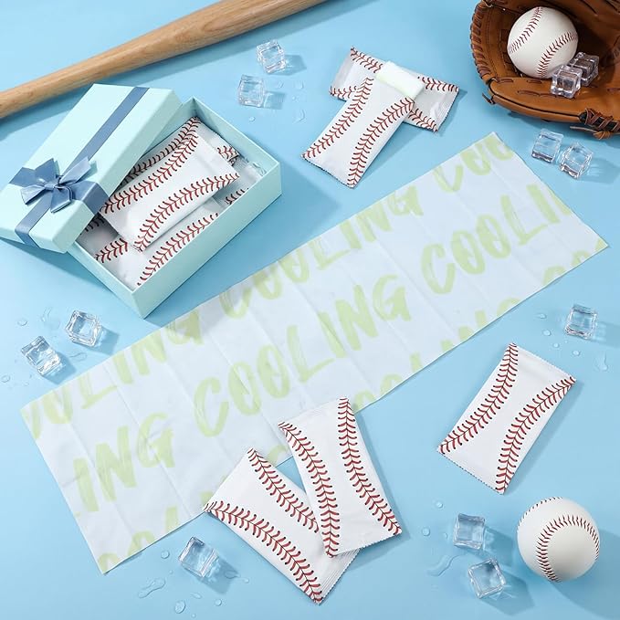 Frienda 12 Count Disposable Cooling Towel, 23.6''x 7.9'' Large Cooling Body Wipes, Baseball Basketball Softball Soccer Ice Towel for Hot Weather, Individually Wrapped for Sport Player (Baseball)