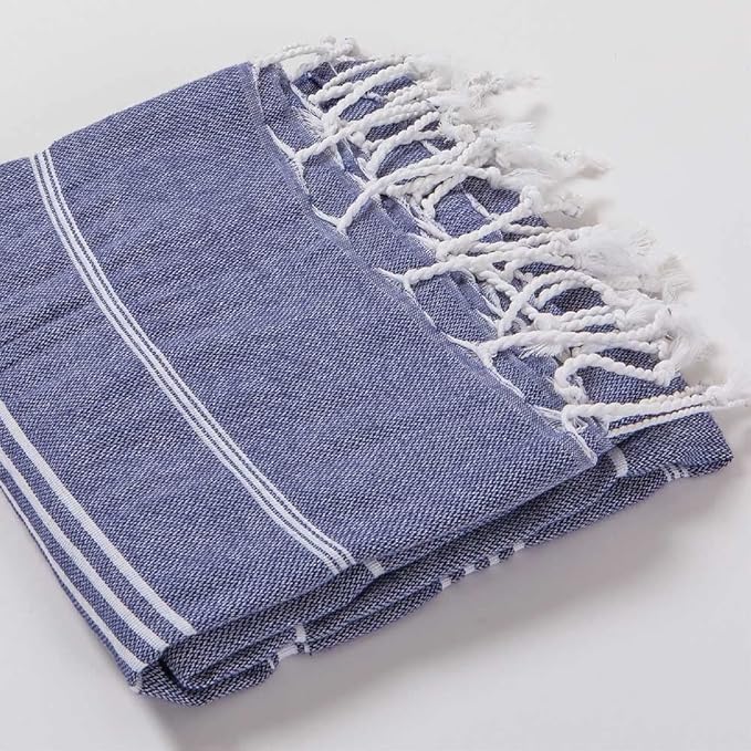 Hencely Turkish Beach Towel 37x68 Oversized, Sand-Free, Quick-Dry, Lightweight - Travel Essential for Pool & Bath - Striped 100% Cotton Bathroom Towels Accessories Gift (Navy Blue)