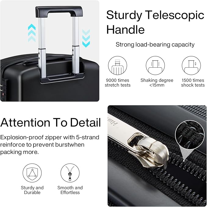 Hanke Hardside Carry-On Luggage 22x14x9 Airline Approved, 20 Inch Hard Shell Suitcases with Spinner Wheels, PC Hardshell Small Rolling Suitcase for Women Men with Tsa Lock(Jet Black)