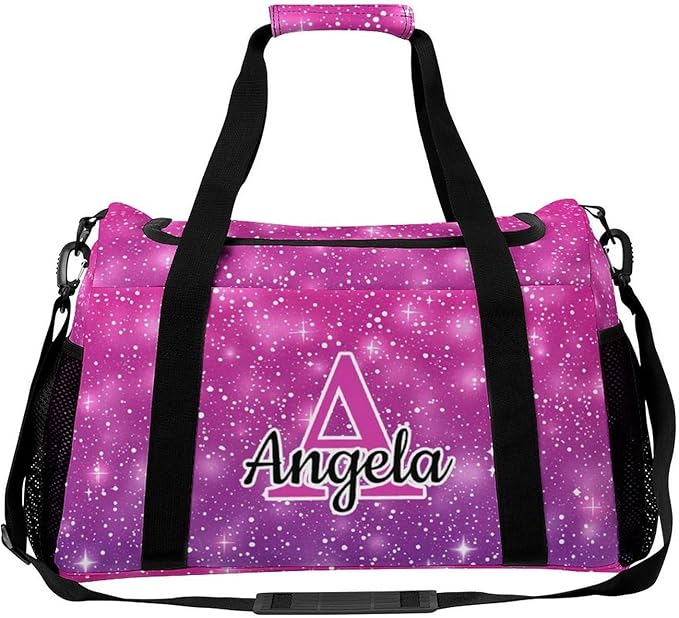 Pink Glitter Print Personalized Sports Duffel Bag with Name Custom Weekender Overnight Bag Gym Bag Travel Dance Duffel Bag
