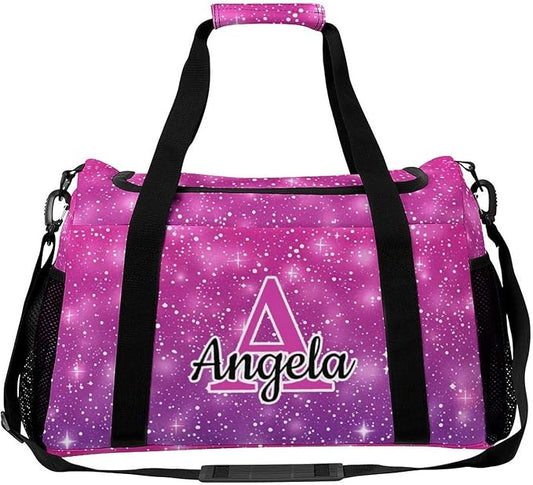Pink Glitter Print Personalized Sports Duffel Bag with Name Custom Weekender Overnight Bag Gym Bag Travel Dance Duffel Bag