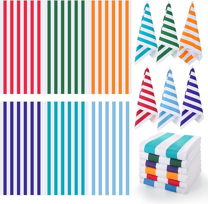 Peryiter 6 Pcs Oversized Microfiber Beach Towels 59 x 28 Inch Large Quick Dry Pool Towels Absorbent Camping Travel Blanket Set for Women Men Bath Beach(Stripe Style,28 x 59 Inch,Fresh Colors)