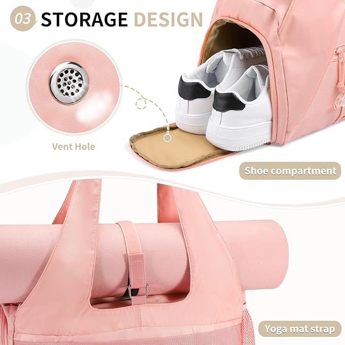 Small Gym Bag for Women, Mini Duffel Bag with Shoe Compartment, Cute Sports Tote Bag Dance Yoga Mat Luggage with Crossbody Water Bottle Bag, Pink