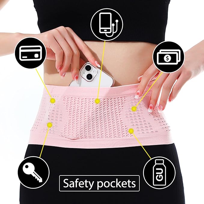 Slim Running Belt, No-Bounce Hidden Waist Pack with 360° Opening for Soft Flask, Cellphones, Keys or Gels, Pink, X-Large