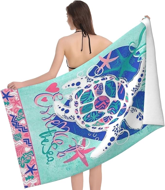Cute Sea Turtle Beach Towel for Men/Adults, Personalized Microfiber Beach Towels Bulk, Quick Dry Beach Towel for Pool, Lightweight Bath Towels Oversized Clearance 30"x 60"