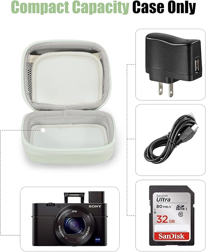 Cwatcun Carrying & Protective Case for Digital Camera, Small Camera Pouch for AbergBest 2.7" LCD Kodak Pixpro/Canon PowerShot ELPH 180/190 / DSCW830 Travel Cameras, Water-resistant Case - Green
