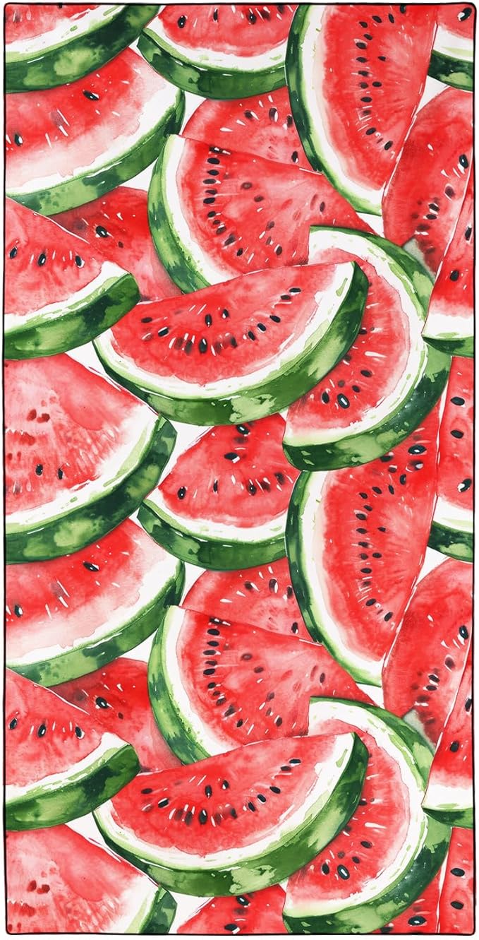 Watermelons Pattern Beach Towel Extra Large 36" x 72", Thin Lightweight Microfiber Towels with Fruit Design, Sand Free and Quick Dry, Compact Bag