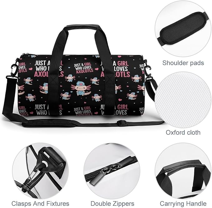 Weekender Carry on Beach Yoga Bag Sport Gym Fitness Tote Overnight Weekender Travel Bags for Men Women (Just Girl Who Loves Axolotls)