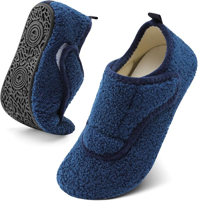 BARERUN Slippers for Women Men Wide House Diabetic Shoes for Women Men Warm Arthritis Edema Swollen Neuropathy Socks Slip on Adjustable Fuzzy Comfy Soft Womens Mens Bedroom Sliipers
