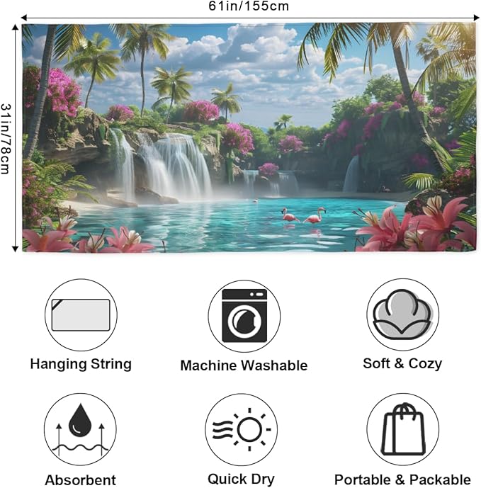Flamingo Seaside Flowers Beach Towel, Large Microfiber Quick Dry Lightweight Pool Bath Towels Sand Free Beach Blanket for Summer Cruise Yoga Camping Travel Vacation Essentials 31 x 61 in