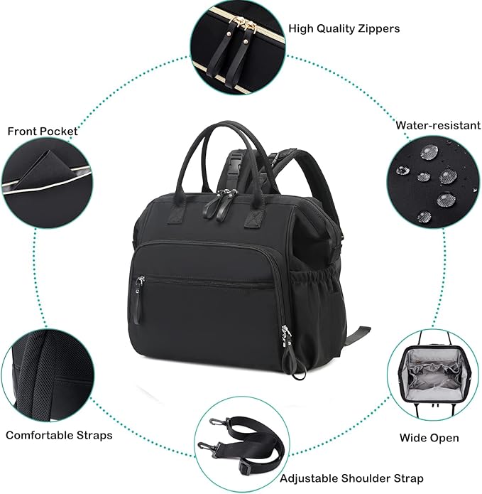 Large Diaper Bag Tote, 14 Pockets Stylish Baby Bag with Stroller Clips and 3 Insulated Pockets, Baby Shower Essentials