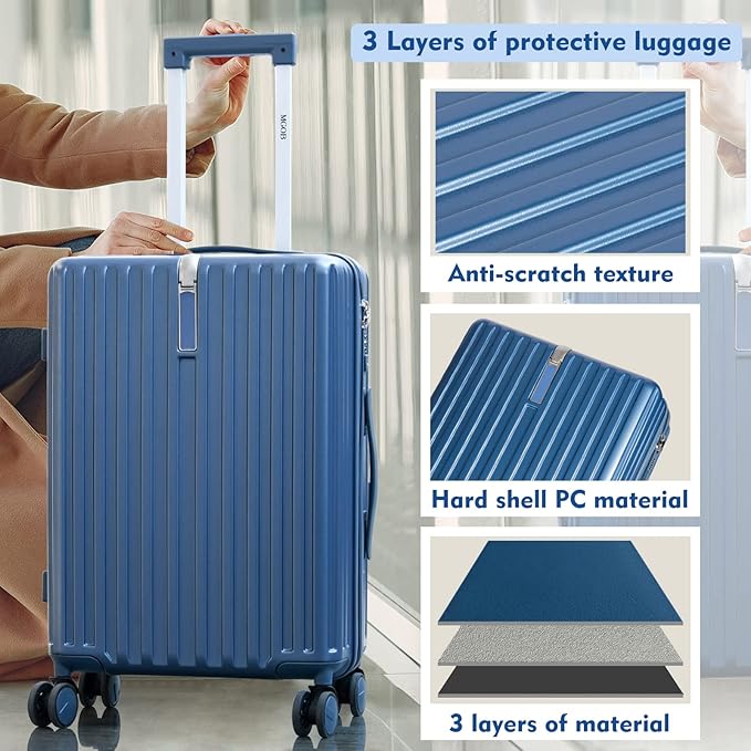 Carry On Luggage 22x14x9 Airline Approved, PC Lightweight luggage with Spinner Wheels, 20 Inch Hardside Carry-On luggage with TSA Lock Rolling suitcase for Women