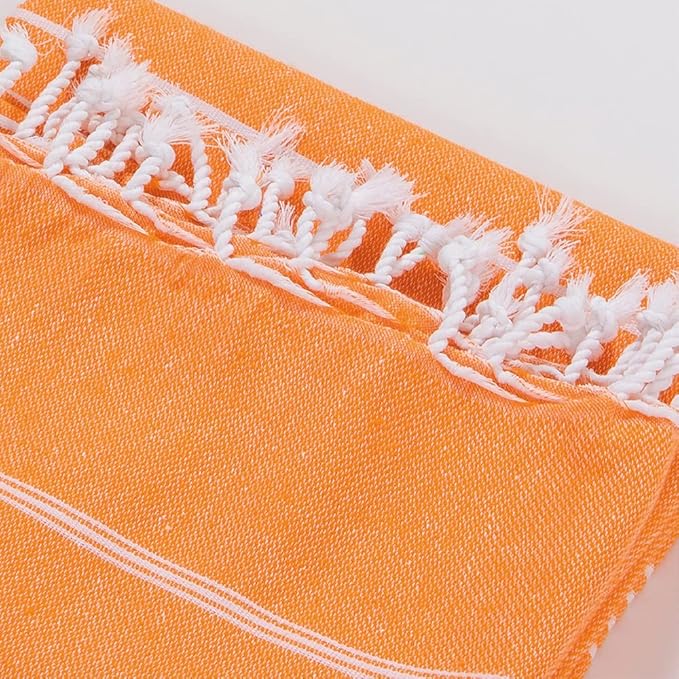 Hencely Turkish Beach Towel 37x68 Oversized, Sand-Free, Quick-Dry, Lightweight - Travel Essential for Pool & Bath - Striped 100% Cotton Bathroom Towels Accessories Gift (Orange)