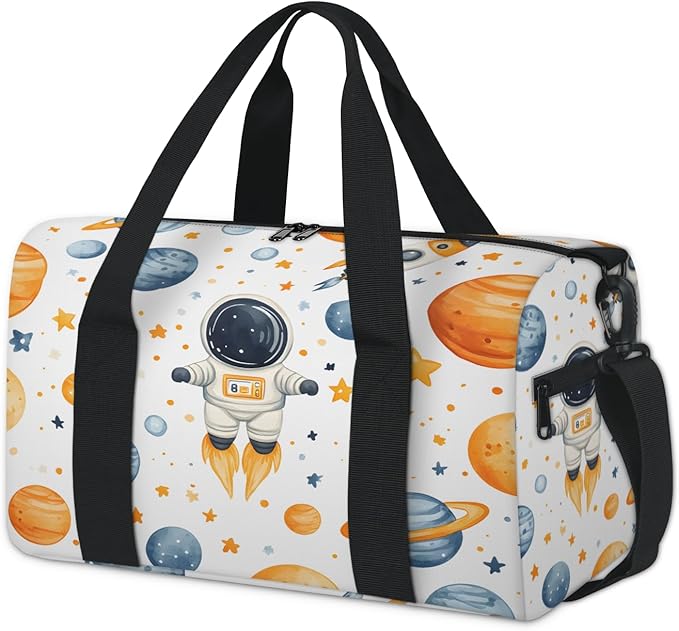 Planet Rocket Astronaut Travel Duffle Bag for Women Men, Overnight Weekender Bag, Carry on Tote for Sport Gym