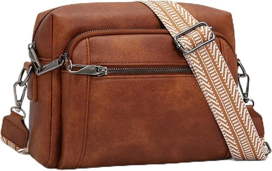 Small Leather Crossbody Bags for Women Anti theft Purses and Handbag Shoulder Hangbag with Wide Strap Tassel