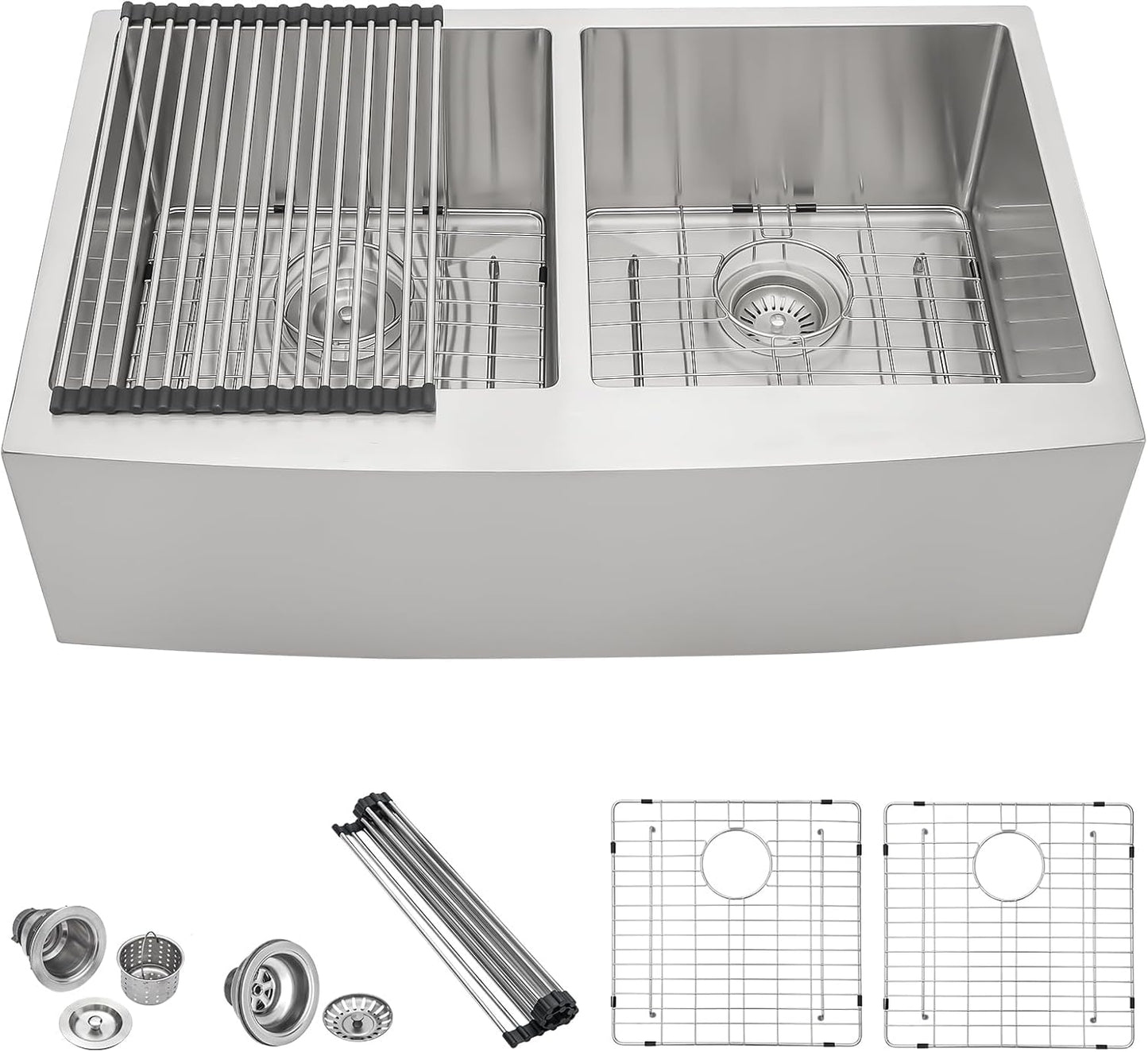 36 Farmhouse Sink Stainless Steel - Lordear 36 inch Kitchen Sink Double Bowl 50/50 Stainless Steel 16 Gauge Apron