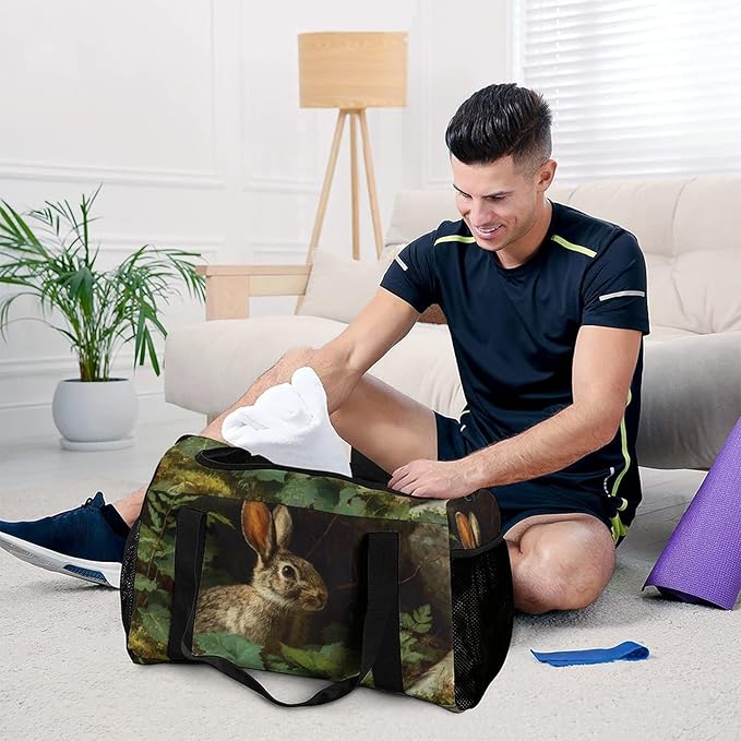 Wild Bunny Forests Leaves Plant Duffle Bag Gym Bag for Workout Travel Tote with Detachable Straps