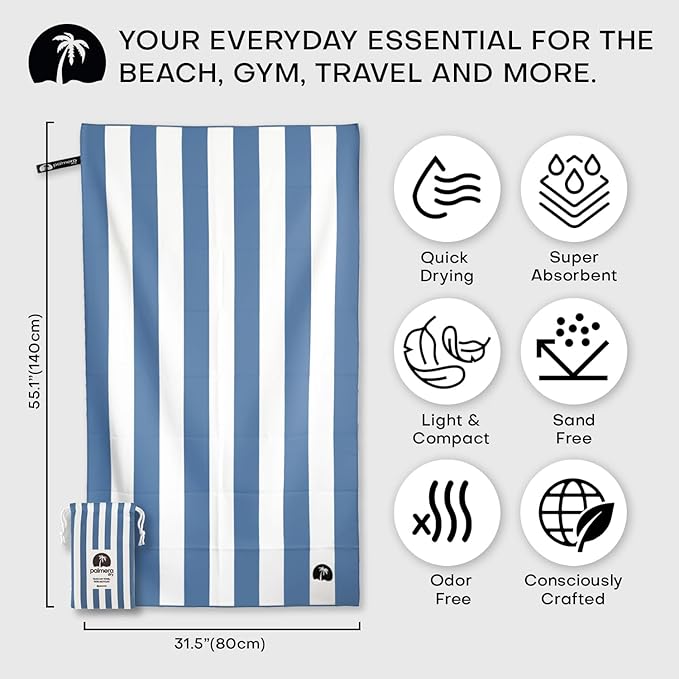 Microfiber Quick-Dry Travel Towel – Super Absorbent, Lightweight, Compact – Sand Resistant, Soft, Packable + Mesh Carry Bag – Beach, Pool, Gym, Camping & Yoga (Blue/White)