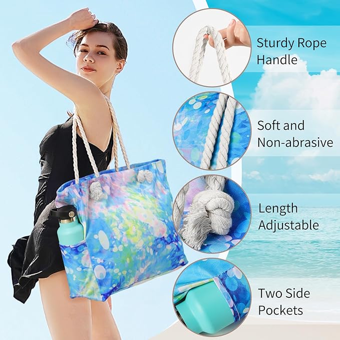 Tavaleu Beach Bags for Women - Large Beach Tote Bag, Women Sandproof Pool Bag for Pool Gym Grocery Travel