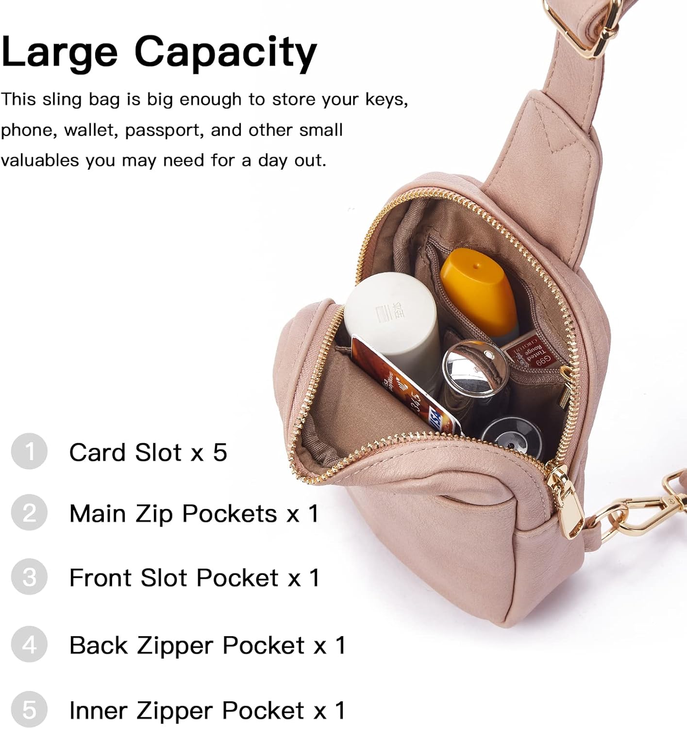 Telena Small Sling Bag for Women Leather Crossbody Fanny Packs Chest Bag for Women