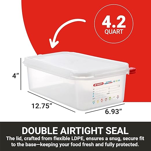Araven Airtight Container, Food Pan with Lid for Storage in Kitchen and Restaurant, 4.2 Qt, 1 Count, Clear